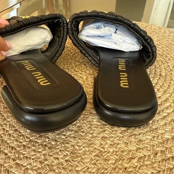 Miumiu flit flop  Black Sandals with Gold Accents - Picture 5 of 5